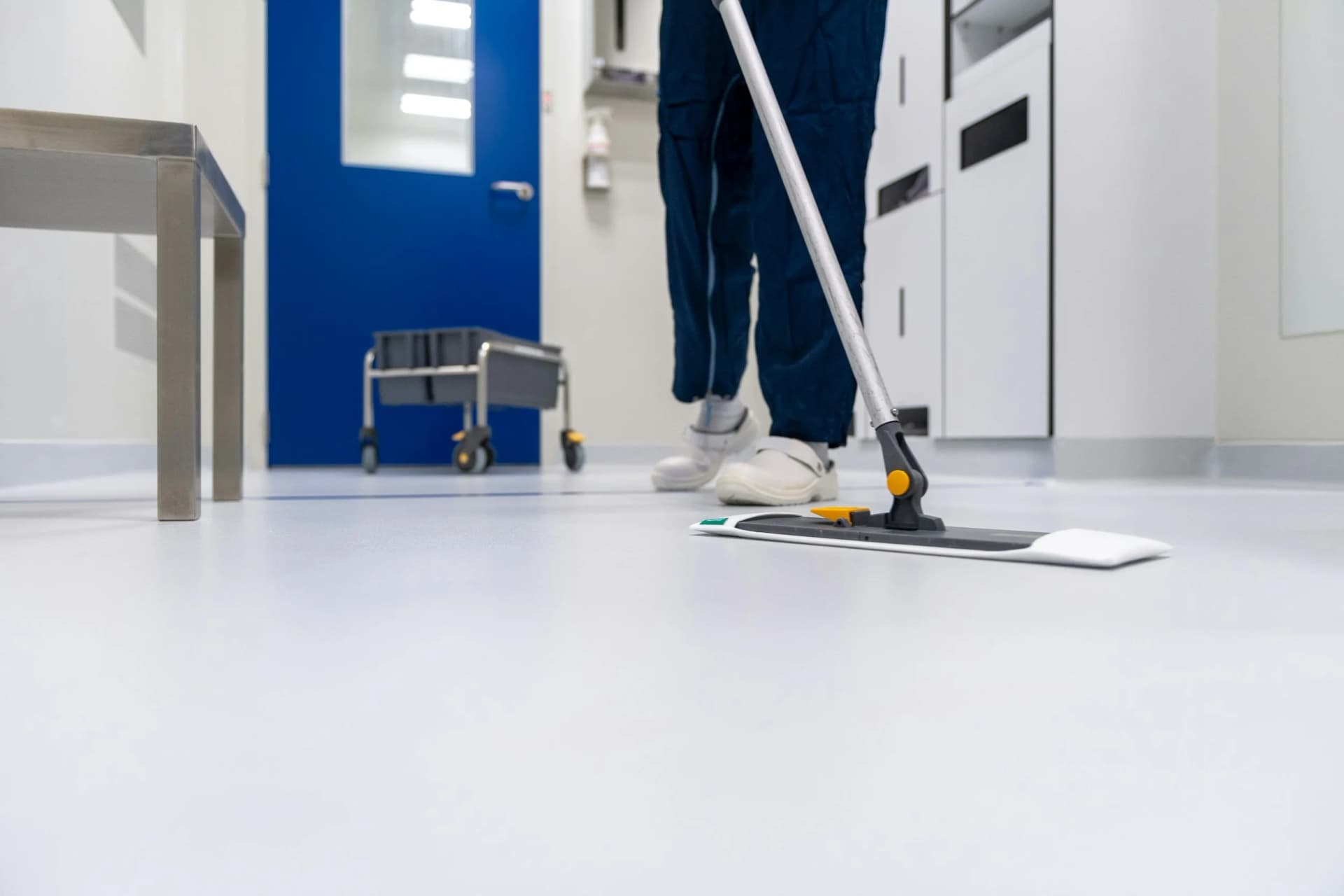 Professional cleaning of medical facility floor in San Diego