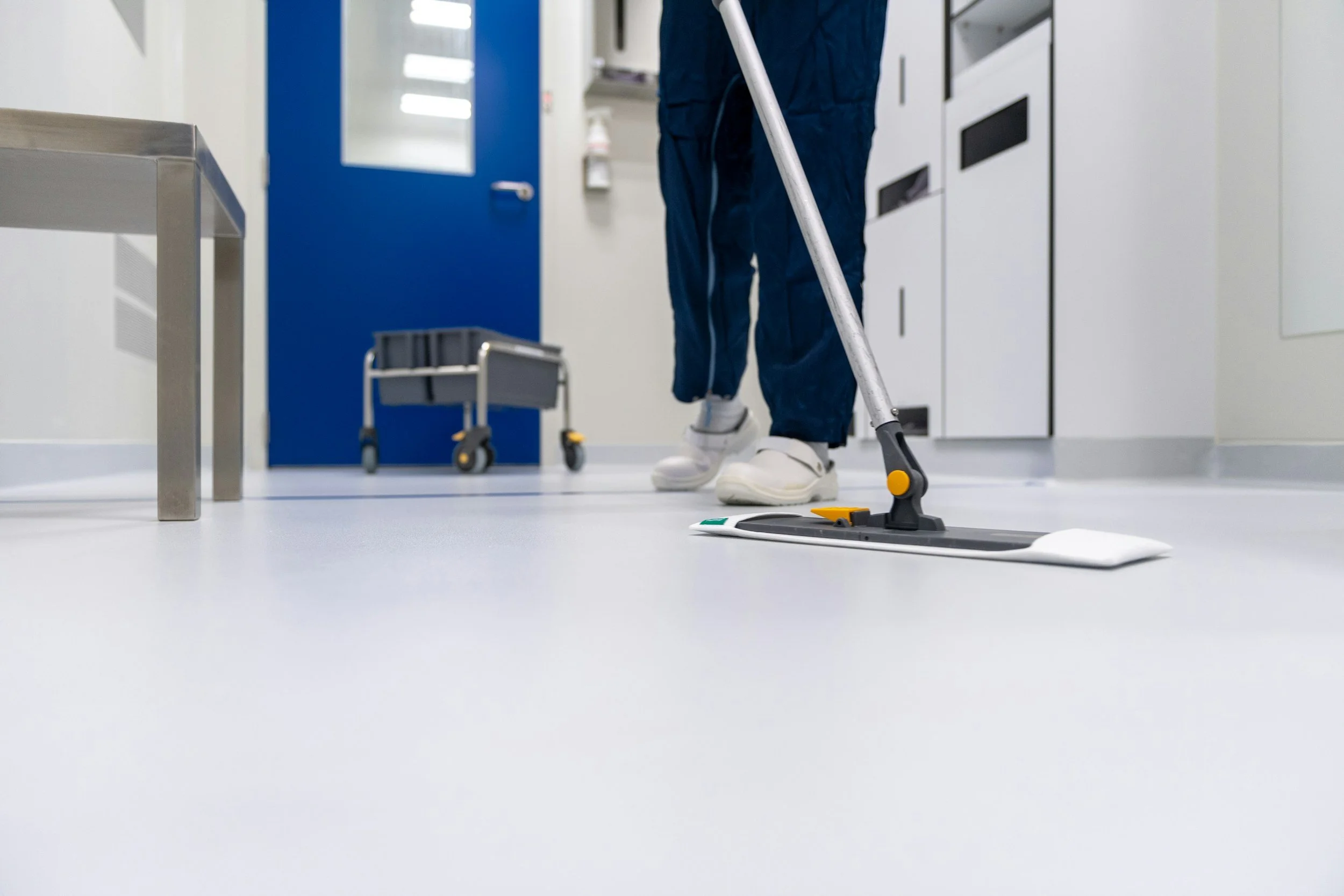 Professional cleaning of medical facility floor in San Diego